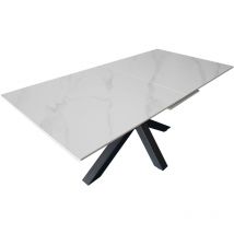 Esstisch Keramik weiß 180(220) x 90 ausziehbar Spider-Gestell schwarz MILLIE