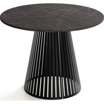 Esstisch Rund Ausziehbar Mit Lamellen Im Loft-stil – 120 Cm – Industrieller Tisch Mit Schwarzen Metallbeinen, Platzsparend Für Wohnzimmer Esszimmer – 