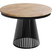Esstisch Rund Ausziehbar Mit Lamellen Im Loft-stil – 100 Cm – Industrieller Tisch Mit Schwarzen Metallbeinen, Platzsparend Für Wohnzimmer Esszimmer – 