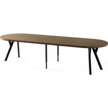 Esstisch Rund Groß Xxl Ausziehbar Im Loft-stil – 100 Bis 300 Cm – Extra Lang Ausziehtisch Mit Schwarzen Holzbeinen, Für 5-16 Personen – Eiche Braun 