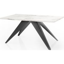 Esstisch Vance Im Modern Still, Rechteckig Tisch - Ausziehbar Von 160 Cm Bis 260 Cm, Pulverbeschichtete Schwarze Metallbeine - 160 X 90 Cm - Marmor 