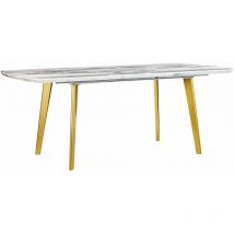 Esstisch Weiß u. Gold mdf Tischplatte Marmor Optik 160x90 cm ausziehbar 200x90 cm mit Metallbeinen Rechteckig Glamour Esszimmer Küche
