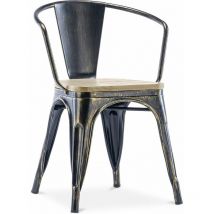 Privatefloor - Esszimmerstuhl mit Armlehnen - Industriedesign - Holz und Stahl - Neuauflage - Stylix