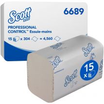 Essuie-mains enchevêtrés Scott Control 6689 - Essuie-mains en papier jetables - 15 paquets x 304 essuie-mains en papier blancs (4 560 au total)