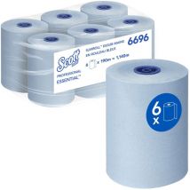 Essuie-mains roulés Slimroll Scott Essential 6696 - Essuie-mains en papier bleu - 6 x rouleaux d'essuie-mains en papier de 190 m (1 140 m au total)