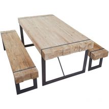 Esszimmergarnitur HHG-895, Esstisch + 2x Sitzbank, Tanne Holz rustikal massiv MVG-zertifiziert naturfarben 180cm