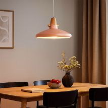 Esszimmerleuchte pink Hängelampe Retro Hängeleuchte holzoptik rosa, E27 Fassung, DxH 35x150 cm