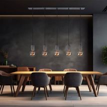 Esszimmerleuchte silber antik Pendelleuchte Höhenverstellbar Hängeleuchte 5 Flammig led, Alu Metall, 5x 7W 5x 806lm warmweiß, LxBxH 115x10x120 cm