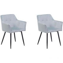Esszimmerstuhl 2er Set Hellgrau Samtstoff Metallbeine Retro-Stil