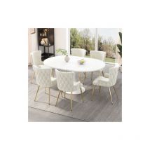 6er Set Esszimmerstuhl, Wohnzimmerstuhl Mit Vier Goldenen Metallbeinen, In Samt, Beige, 49x47x85 Cm