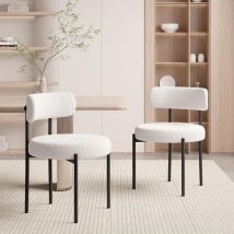 Esszimmerstühle 2er Set丨teddy Stoff Runde Boucle Stühle·mid-century Gepolsterte Küchenstühle·dining Chairs Mit Metallbeinen·weiß