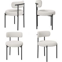 Esszimmerstühle 4er Set丨teddy Stoff Runde Boucle Stühle·mid-century Gepolsterte Küchenstühle·dining Chairs Mit Metallbeinen·weiß