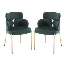 Esszimmerstühle für Küche Wohnzimmer armlos aus Samt mit Schwarze Metallbeine Grün 2er Set Wahson