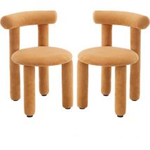 Wahson Office Chairs - Esszimmerstühle 2er Set Kunstfell Küchenstühle mit Rückenlehne, Polsterstuhl für Esszimmer, Kunstfell, Ocker