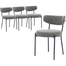 Esszimmerstühle 6er Set丨Teddy Stoff Runde Boucle Stühle·Mid-Century gepolsterte Küchenstühle·Dining Chairs mit Metallbeinen Grau