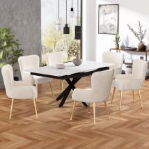 Samt-Esszimmerstuhl, 6er-Set, luxuriöser Loungesessel für Wohnzimmer, Schlafzimmer, mit vier goldfarbenen Metallstützbeinen, mit verstellbaren Armen