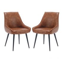 Esszimmerstühle für Küche aus pu Leder Rückenlehne Polsterstuhl Modern Design Braun 2er Set Wahson