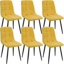 Lewe - 6er Set Esszimmerstühle, Gepolsterte Stühle mit Leinenstoff und Metallbeinen, Schachbrettmuster - Gelb