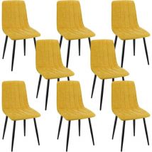 8er Set Esszimmerstühle, Gepolsterte Stühle mit Leinenstoff und Metallbeinen, Streifendesign - Gelb