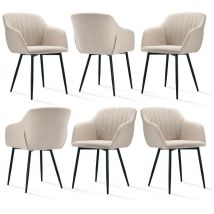 Goeurvant Minimalistische Esszimmerstühle mit breiter Sitzfläche und ergonomischen Armlehnen, Kombination aus Komfort und Eleganz - 6er Set - Beige