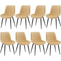 8er Set Esszimmerstühle,Samt Polesterstuhl,Robuste Metallbeine,Modernes Streifendesign - Champagner - Lewe
