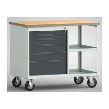 KLK - Establecido pw 700 l.1000xP620xH805 mm haya Multiplex gris claro, ral 7035 gris antracita, ral 7016 6 tiroirs