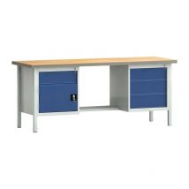 KLK - Establecido pw 700 l.2000xP700xH840 mm haya Multiplex gris claro, ral 7035 azul genciana, ral 5010 4 tir. 1 puertas