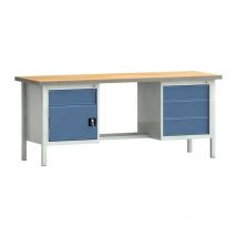 KLK - Establecido pw 700 l.2000xP700xH840 mm haya Multiplex gris claro, ral 7035 azul brillante ral 5007 4 cajones 1 puertas