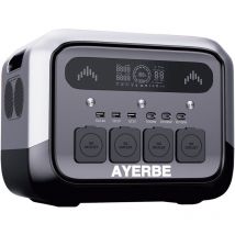 Ayerbe - Estación de Energía AY-1024 Wh / 1200 w con Batería LiFePO4, Salida ac 1200 w, usb-c 100 w, Recarga Solar y Red Eléctrica, para Uso