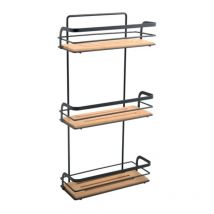 Estante de ducha de 3 niveles para fijar HIKO Bamboo & Black Steel MSV