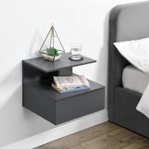 [en.casa] - Mesita de noche flotante Amberg con cajón aglomerado 40x35x31cm - Gris oscuro