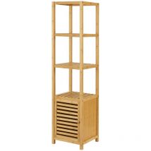 Estante de baño de 4 niveles con puerta 140 x 34 x 33 cm bambú