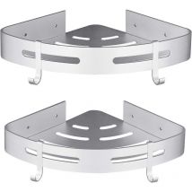 Estante de ducha de esquina sin taladrar, accesorio de baño de aluminio, juego de 2, plateado, con ganchos