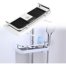 Kueatily - Estante de ducha dpzo sin perforaciones para barra de ducha, estante ajustable para barra de ducha, organizador de baño para champú para