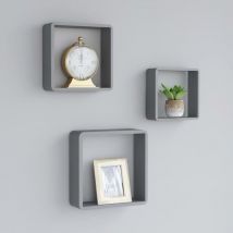 Nova - Furniture Limited - Estantes cubo de pared 3 unidades mdf gris
