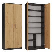 Estantería OLIV 2D antracita y roble – 8 estantes – Mueble funcional para salón, despacho o habitación