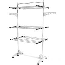 Estante para Secado de Ropa, TendederoMaterial: Tubos de Acero InoxidableCarga máxima: 3 kg por Barra de Soporte3 estantes, Negro/Blanco, con alas y