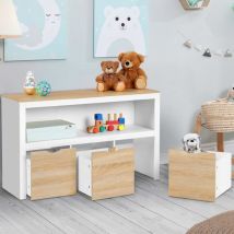Idmarket - Mueble de almacenaje infantil mana blanco y haya con 3 cajones cúbicos con ruedas