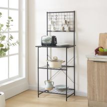 [en.casa] - Estantería de cocina Nibe metal/ aglomerado 150 x 60 x 42 cm Negro / Mármol Negro
