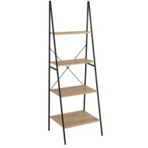 Estantería Escalera de 4 estantes de Acero y Madera mdf Negro y Natural Industrial, de 60x50x180 cm -