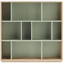 Estantería librería, colección nack, con 3 niveles de altura en melamina color roble-verde