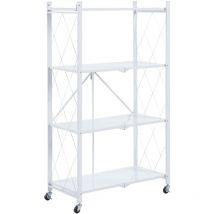 Catter House - Estantería Metálica Plegable catterhouse Kim 122 - 71,5x36x122,5 cm Estantería de Almacenaje Color Blanco con Ruedas y 4 Baldas