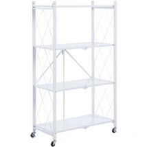 Catter House - Scaffale Metallico Pieghevole Kim 122 71,5x36x122,5 cm Colore Bianco con Ruote e 4 Ripiani Supporta fino a 160 kg