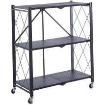 Klappbare Metallregale catterhouse Kim 84 71,5x36x84 cm Farbe Schwarz mit Rädern und 3 Einlegeböden Trägt bis zu 120 kg