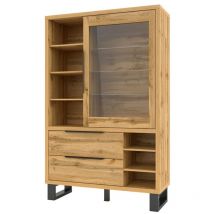 Comfivo - Estantería Avicavu 105, Roble wotan + Negro, Cerrable, Con cajones, Con puertas, Aglomerado laminado, Vidrio templado, Número de puertas: