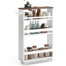 Estantería de Cocina Móvil Bealife con 4 Niveles, Altura del Último Nivel 35cm, Mueble de Almacenamiento Blanco