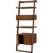 Estantería escalera de teca HHG 756, armario de baño estantería de baño, teca de calidad b (duramen, 20-30 años), 170x60x45cm