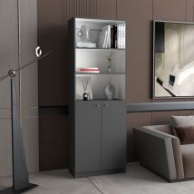 Tuhome Concept - Estanteria Home en melamina con gabinete inferior y 3 estantes exteriores - Plomo / Blanco