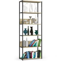 Akord - Estantería industrial metálica Negro 70 cm 6 estantes en color Roble Artisan 70x32x192 cm
