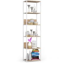 Akord - Estantería loft 50 cm metálica Blanco con 6 estantes en Roble Sonoma 50x32x191 cm